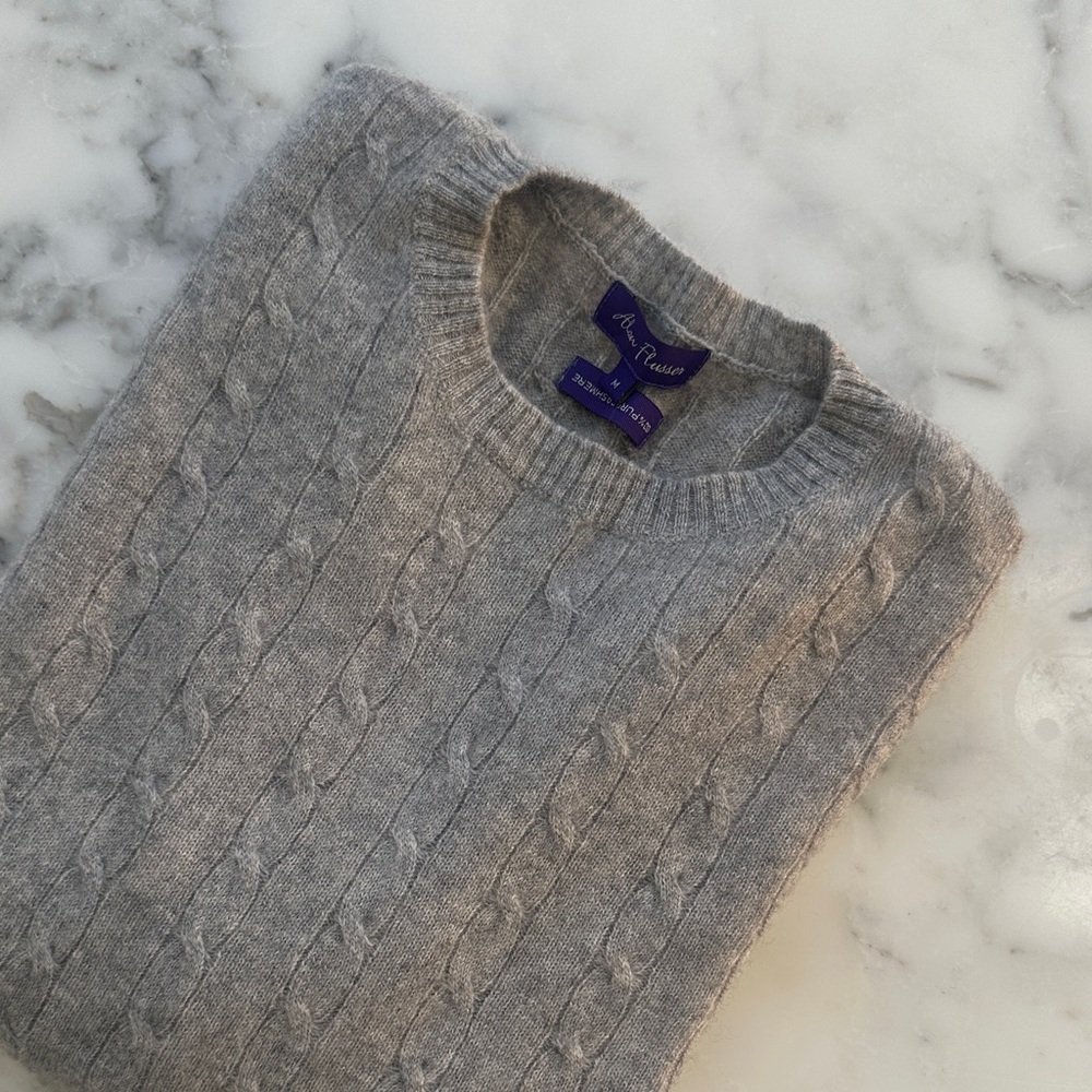 Aran Crafts Heather Gray Cable Knit Sweater